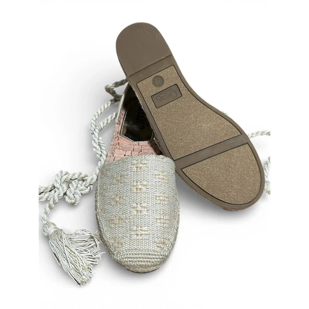 Circus by Sam Edelman Canvas Espadrille Ankle Tie Flats Beige Sz 7.5 New